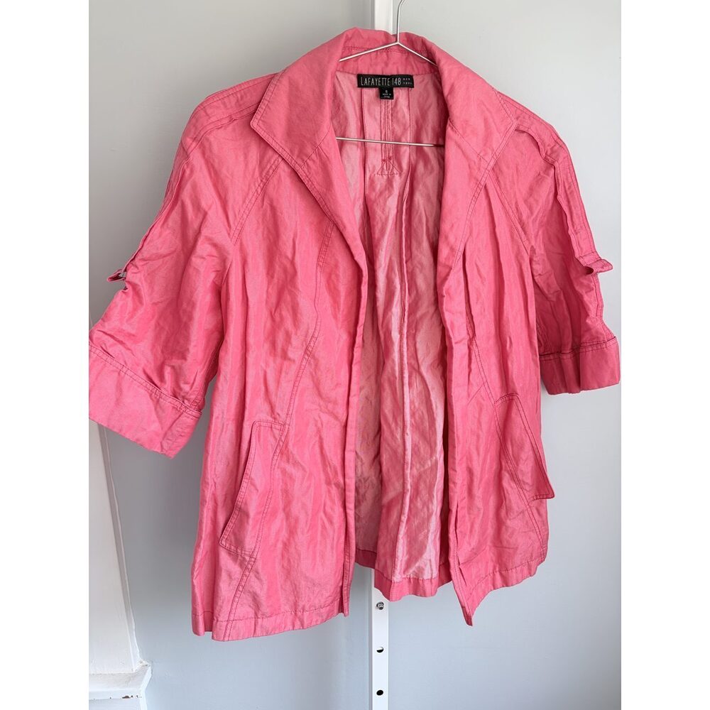 Lafayette 148 New York Coral Pink Cotton Blend Open Front Trench Duster Coat 8